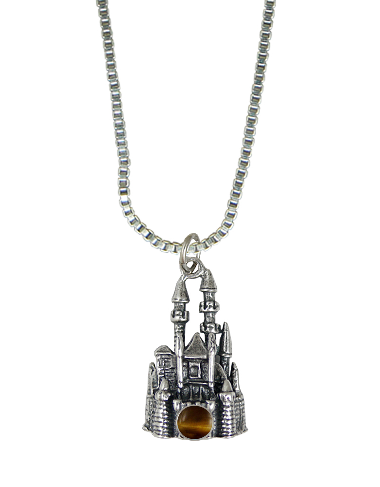 Sterling Silver 3D Queen's Castle Charm With Tiger Eye